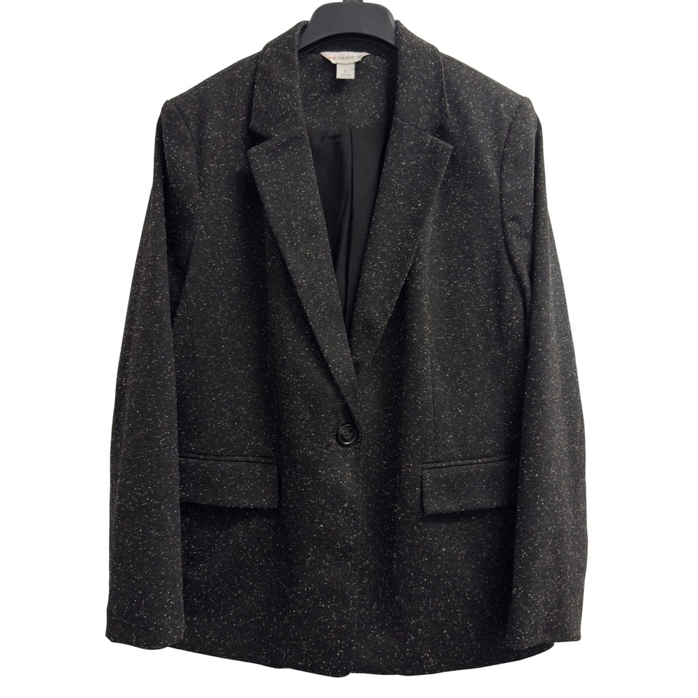 Liz Claiborne Womens Charcoal Grey Textured Single Button Blazer Jacket Size L
